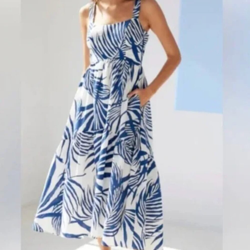 AYR White Maxi Dress with Blue Tropical Print